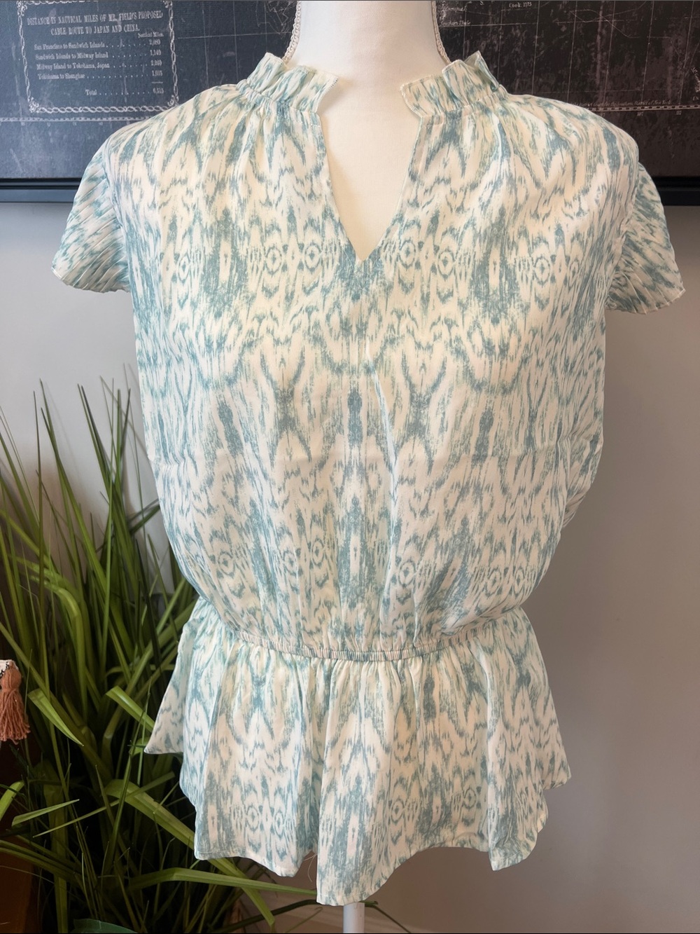 Women's Light Aqua Printed Peplum Blouse